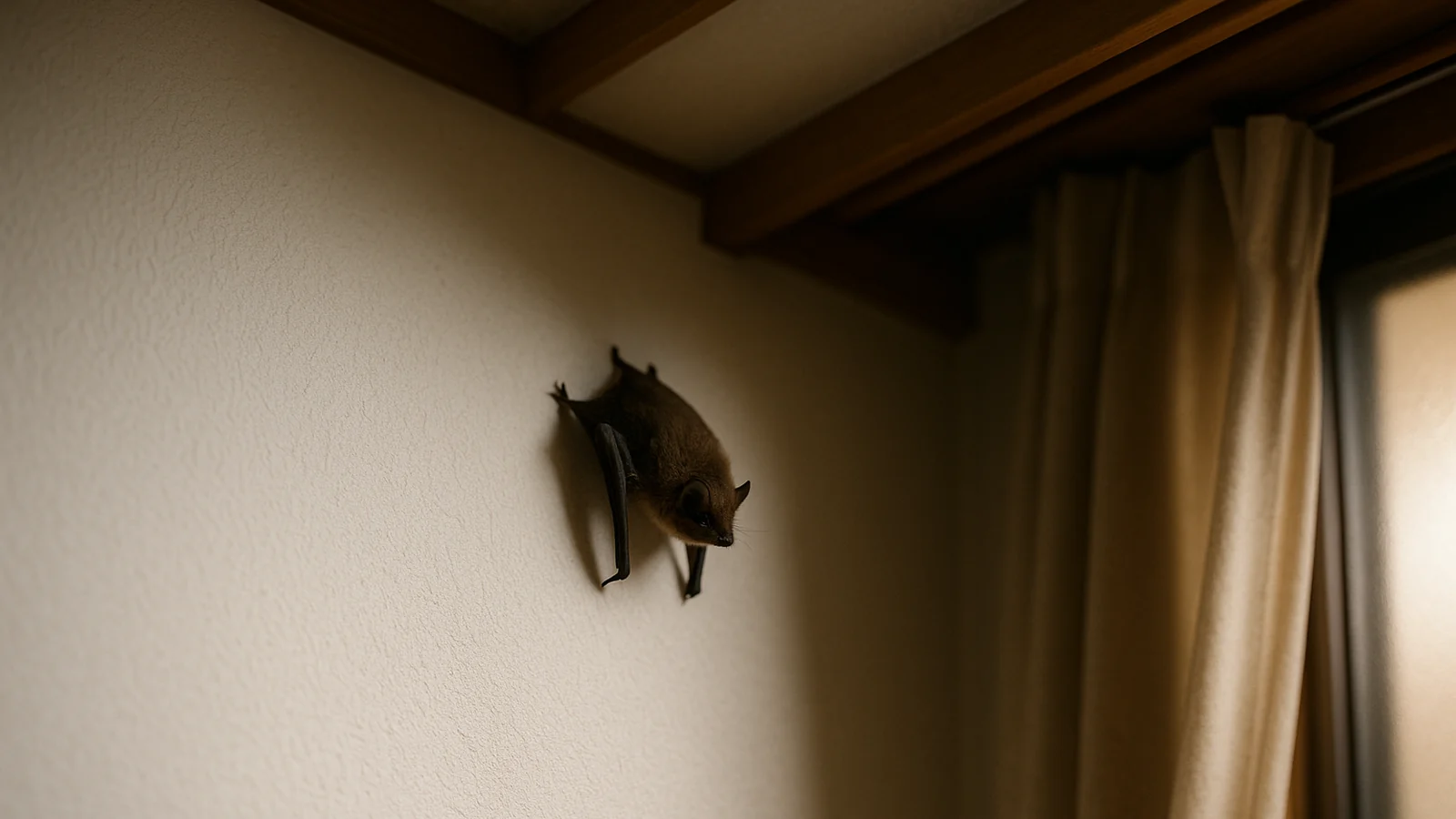 住まいの壁にとまっている小さなコウモリ