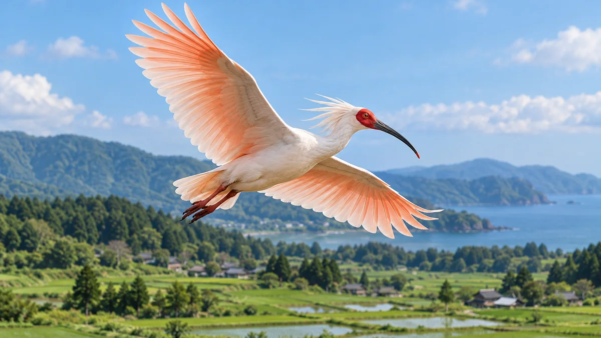 トキってどんな鳥？翼は1年生の身長より大きい130cm、佐渡から本州へ広がる野生復帰